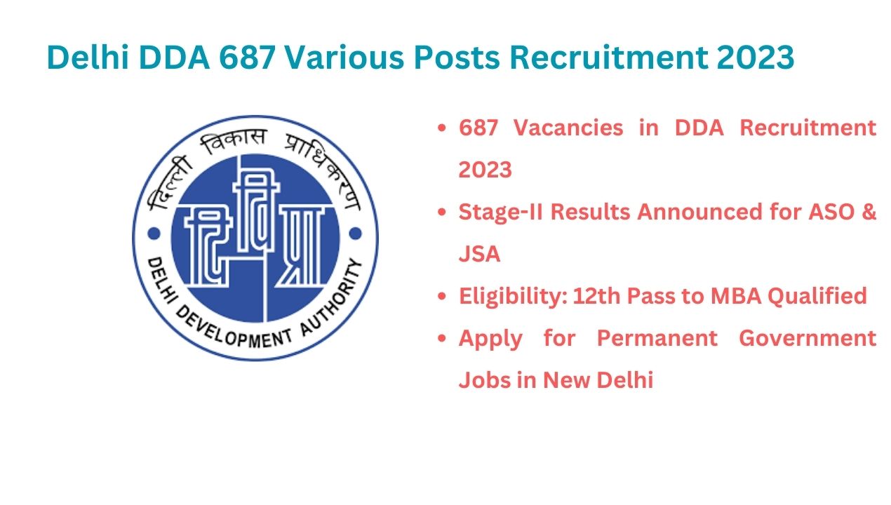 Delhi DDA 687 Various Posts Recruitment 2023