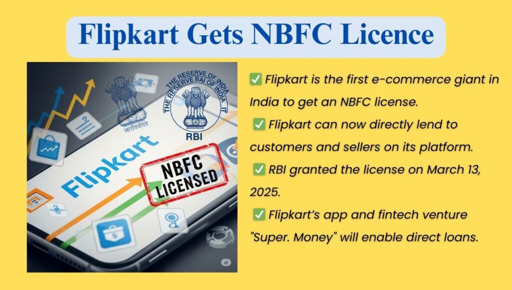 Flipkart awarded NBFC licence by RBI on March 13, 2025, enabling direct loans to customers and sellers through Super.money app