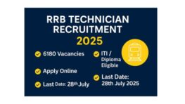 RRB Technician Recruitment 2025 promotional graphic highlighting key details like total vacancies, eligibility, salary, and application deadline.
