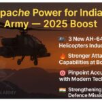 Indian Army inducts 3 Apache AH-64E helicopters in 2025 – featured image showing Apache in flight with defence upgrade highlights