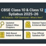 CBSE Class 10 and Class 12 Syllabus 2025–26 featured graphic highlighting updated chapters, deleted topics, skill-based subjects, and free official PDF
